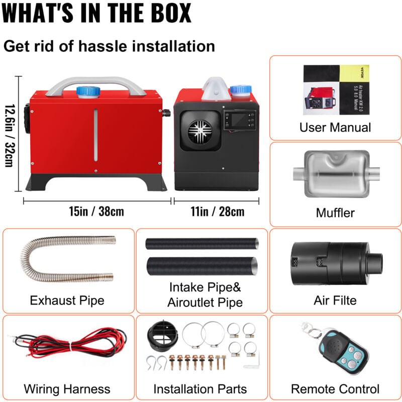 VEVOR Riscaldatore ad Aria Diesel, 5KW Riscaldamento da Parcheggio, 12V  Riscaldatore All in One con Uscita deAria Singola, Riscaldatore Diesel per  Camion Barca Autobus con Interruttore LCD Telecomando