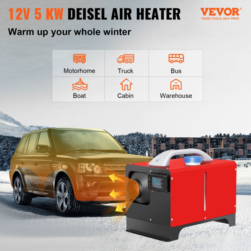 VEVOR Riscaldatore ad Aria Diesel, 5KW Riscaldamento da Parcheggio, 12V  Riscaldatore All in One con Uscita deAria Singola, Riscaldatore Diesel per  Camion Barca Autobus con Interruttore LCD Telecomando