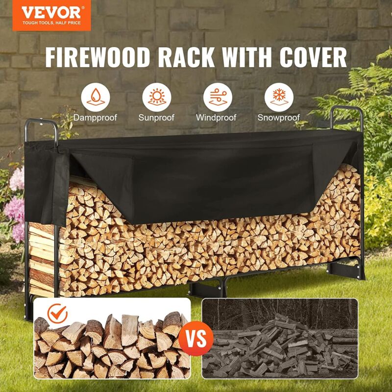 Legnaia Da Esterno VEVOR - 132x36x117 Cm, Con Copertura Impermeabile 600D, Porta Legna Per Camino - Foto 13