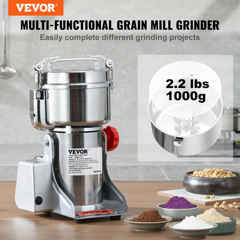 VEVOR VEVOR Mulino Elettrico 1500W per Macina Spezie Cereali Alimenti  Secchi & Umidi Uso Commerciale in Acciaio Inox Ferro, Mulino Elettrico per  Cereali Spezie Erbe Orzo Spessore Regolabile Uso Commerciale