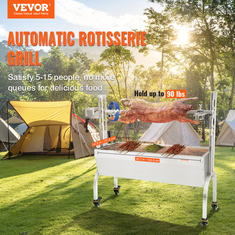 VEVOR VEVOR Girarrosto Spiedo Barbecue 50W in Acciaio Inox  Manuale/Elettrico Capienza Max 60 kg Altezza regolabile 19-43,2 cm con  Ruote Kit di Girarrosto