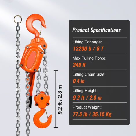 Paranco A Catena Anbull 1000kg - 3M, Acciaio G80 Zincato Per Sollevamento - Foto 5