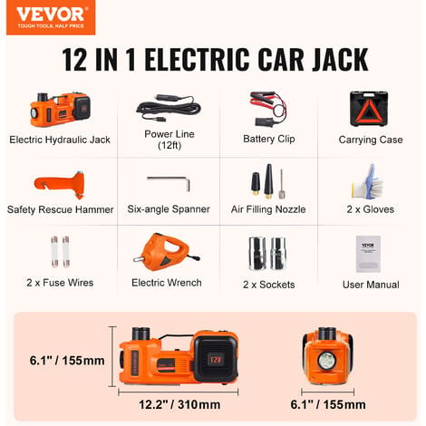 Kit di emergenza per auto Martinetto elettroidraulico Chiave a percussione  elettrica Gonfiatore Martello di sicurezza