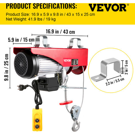 VEVOR VEVOR Strumento di Sollevamento Elettrico, 1500 W 220 V PA800  Sollevamento Paranco Elettrico in Ghisa e Alluminio per Sollevare Oggetti  di Forma Regolare o Irregolare Come Pietre, Alberi, Falciatrici