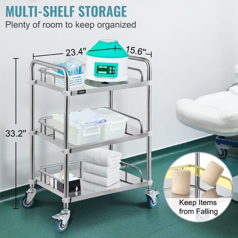 Carrello medico, carrello multiuso in acciaio inossidabile a 3