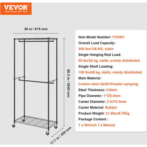 Yaheetech - Stand Appendiabiti Con Ruote Doppia Asta Telescopica E  Estensibile In Metallo Cromato (129-189) X 55,5 X (139-164) Cm - ePrice