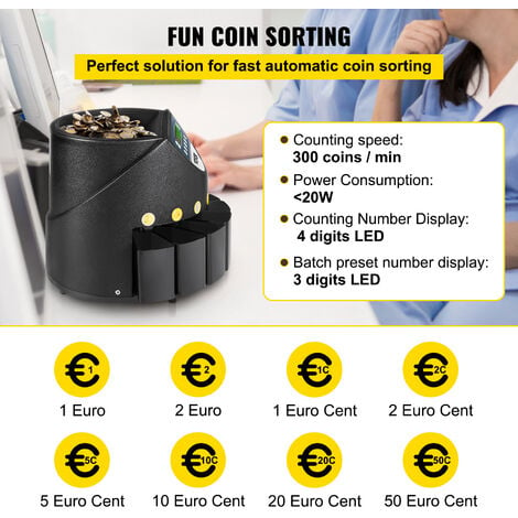 VEVOR Contamonete Professionale Euro 220V 300 Monete al Minuto Conta Monete  Euro Capacita di Moneta Selezionatrice