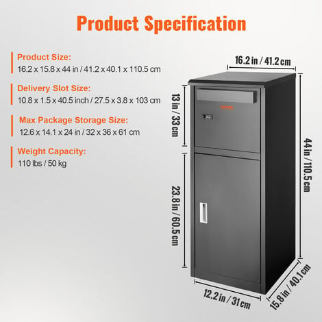 VEVOR Cassetta Postale per Pacco a Pavimento 41,2 x 40,1 x 110,5 cm