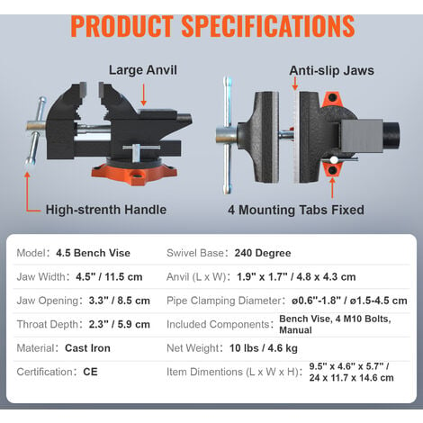 VEVOR VEVOR Morsa di Precisione da Banco Base Girevole da 240°, Morsa da  Banco Rotante Larghezza di Ganascia 11,5 cm Apertura 8,5 cm per Uso  Domestico Commerciale da Garage Officina, Morsa da