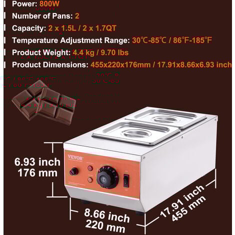 Macchina Fondi Cioccolato VEVOR 3.3L Doppia Vasca - Bagnomaria Elettrico 1500W