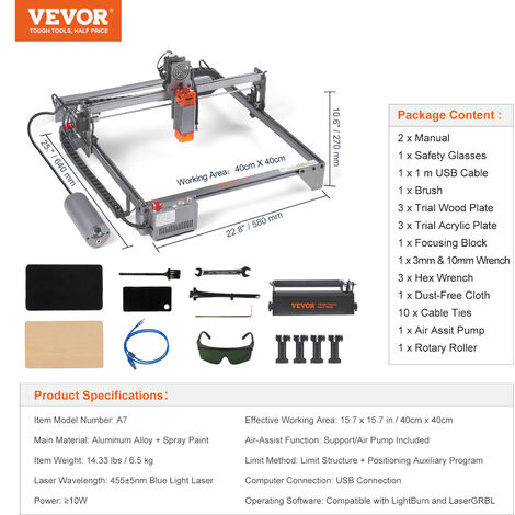 VEVOR Macchina per Incisione Laser 10 W Incisore Laser 64x58x27 cm Area di  Lavoro 40 x