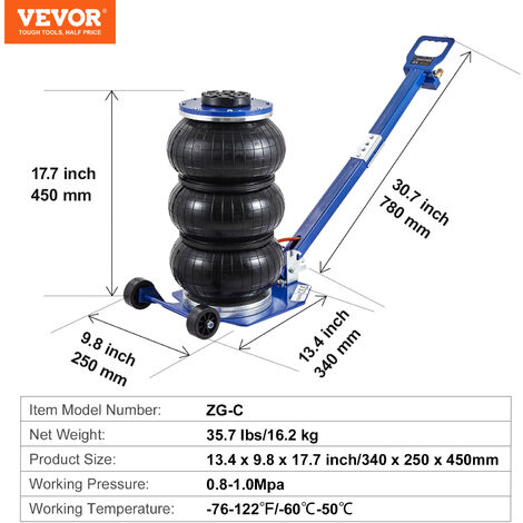 Martinetto Pneumatico VEVOR 3 Tonnellate - Cric Ad Aria Per Auto, Gamma 140-450mm - Foto 8