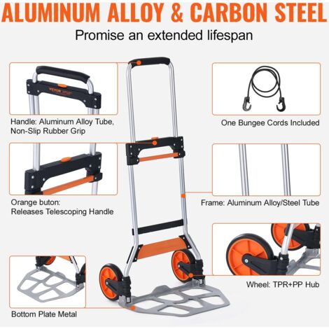 Carrello Trasporto Pieghevole 50 Kg MAXBROTHERS Carrello Pieghevole MAXBROTHERS - Portatile 50kg, 4 Ruote, Maniglia Regolabile Per Traslochi E Shopping Carrello Trasporto 50kg MAXBROTHERS