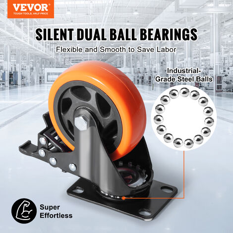 Set 4 Ruote Girevoli VEVOR Con Freno – Diametro 152,4mm, Carico 318kg L'una, In Acciaio E PVC Silenziato