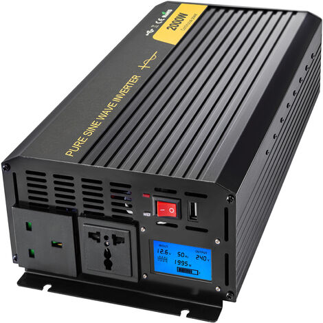 Inverter A Onda Sinusoidale Pura 2000W - 12V DC A 120V AC 60Hz Con Display LCD, 2 Prese USA, Per Camper E Casa