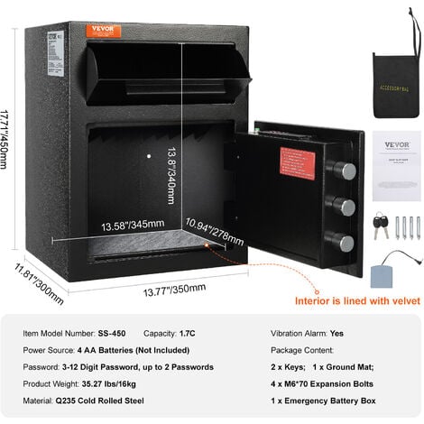 VEVOR VEVOR Cassaforte Digitale Doppia Porta Elettronica in Acciaio  Tastiera Più Grande Cassetta di Sicurezza Codice Pin Chiavi per La  Sicurezza Domestica