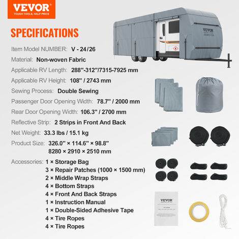 VEVOR Copertura Protettiva per Camper Roulotte Caravan di Classe A  Lunghezza Camper Applicabile 7,3-7