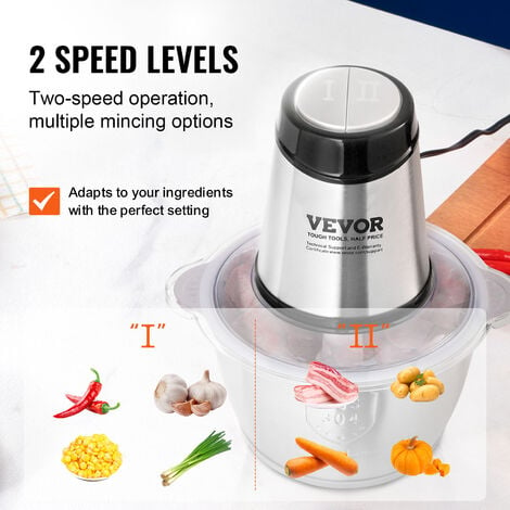 VEVOR Tritacarne Elettrico 400W Multifunzione da Cucina Capacita di  Riempimento 2000mL 2 Velocita 3000 giri/min + 4000 giri/min, Tritatutto  Elettrico con Ciotola in Acciaio Inox Mixer Multifunzionale