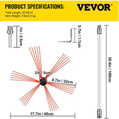 VEVOR Spazzacamino da 6M con 6 Canne in Nylon per Pulizia Camino Stufa Uso  Domestico, Set Spazzole per Camino Stufa Kit Pulizia Camino Spazzola Camino  Facile da Collegare con 6 Aste con 1 Testina