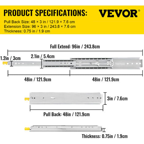 VEVOR Guida Scorrevole per Cassetti da 2 Slide, Guide per Cassetti con  Serratura da 121,9x7