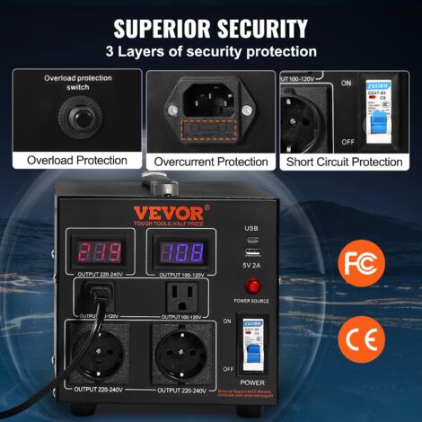 Trasformatore 220V A 110V 2000VA - Convertitore Step Down Per Apparecchi USA In Europa | Sicuro Con 10 Protezioni - Foto 4