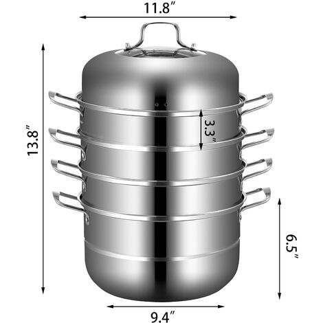 5-strati in Acciaio Inox Pentola a vapore coperchio in vetro Vaporiera  Steamer 