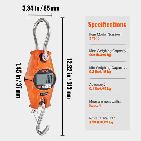 VEVOR Mini Bilancia Industriale Sospesa Carico 0,15 kg a 300kg, Mini  Bilancia Digitale da Gru