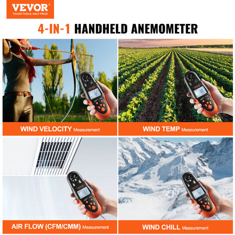 Anemometro Digitale Wintact - Misura Vento E Temperatura (-10℃~45℃), Portatile Con Retroilluminazione, Per Esterno E HVAC - Foto 2