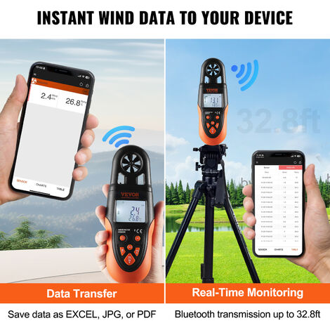 Anemometro Digitale Wintact - Misura Vento E Temperatura (-10℃~45℃), Portatile Con Retroilluminazione, Per Esterno E HVAC - Foto 4