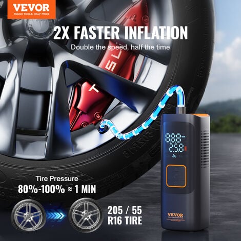 VEVOR Gonfiatore per Pneumatici Auto max. circa 7800 mAh Compressore deAria  Portatile 11 bar Doppia Alimentazione