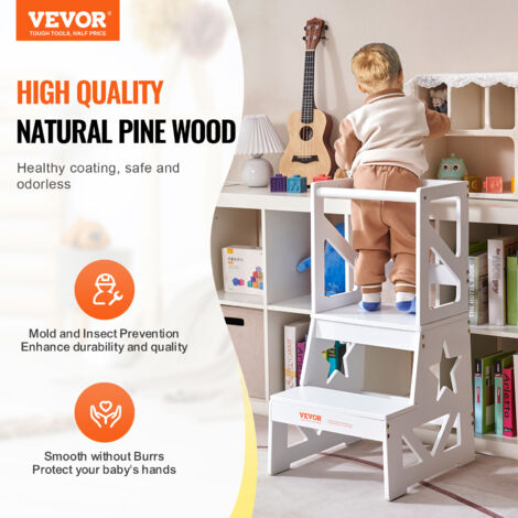 Sgabello A Scaletta Relaxdays In Legno Di Noce – 2 Gradini, Portata 60 Kg, Rialzo Per Bambini E Portafiori, 47x38x38 Cm