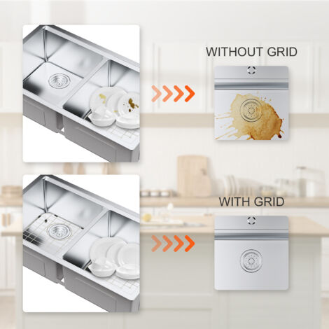 VEVOR Griglia Protezione Lavello 2 Pezzi - Acciaio Inossidabile 304, 13.7x11.6 Pollici, Con Filtro E Scarico Centrato - Foto 2