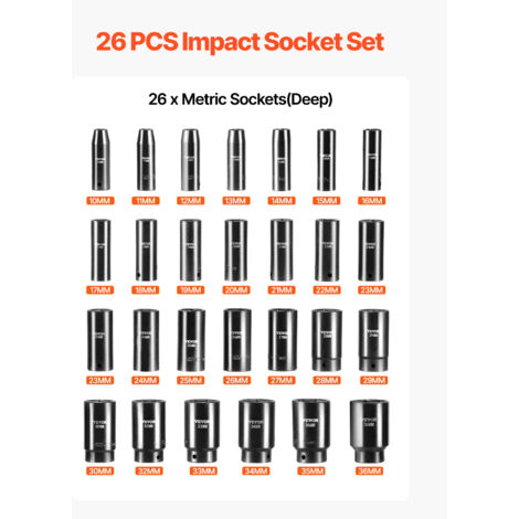 VEVOR Set Di Bussole A Percussione Da 1/2", Set Da 33 Pezzi SAE 3/8 - Foto 5