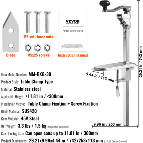 Apriscatole Manuale Da Tavolo VEVOR - Per Lattine Fino A 11.8 Cm, Industriale