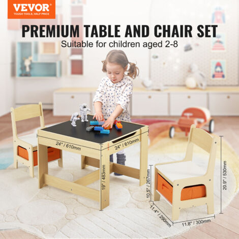 Set Tavolo E Sedia Per Bambini VEVOR - Legno Naturale, Altezza Regolabile, Lavagna Integrata, Per Svezzamento Montessori