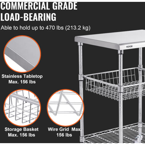 Carrello Da Cucina In Acciaio INOX ZNL - 3 Ripiani, Portata 200 Kg, Con Ruote E Freni - Foto 2