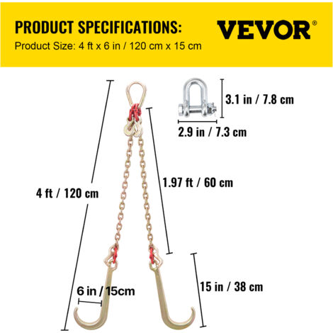 VEVOR Catena Da Traino Con Gancio A J A Gambo Lungo 5/16"x10' Ganci A J 15 - Foto 11