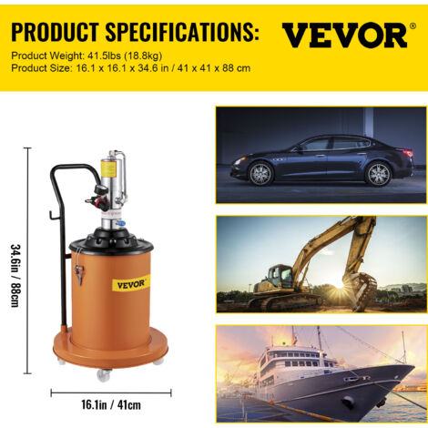 Pompa Per Grasso Pneumatica VEVOR 50:1 - Serbatoio 20L, Tubo 4m, Ugello 360°, Per Auto, Agricoltura E Yacht