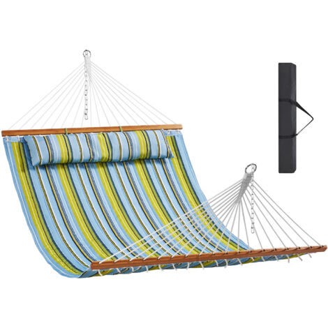 Amache SUNCREAT In Tessuto Trapuntato, Amaca Doppia Con Barra Divaricatrice Cuscino Morbido Capacit Massima Di 475 Libbre Strisce Blu~p113276948
