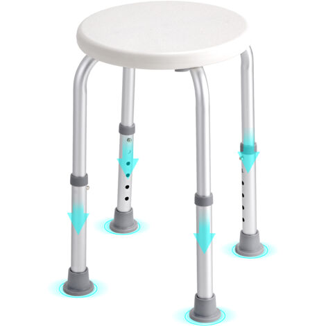 Sgabello Doccia Regolabile In Altezza Da 38 A 53 Cm, In Alluminio E HDPE, Antiscivolo Con Ventose, Portata 150 Kg, Per Anziani, Disabili, Donne Incinte, Bagno Sicuro