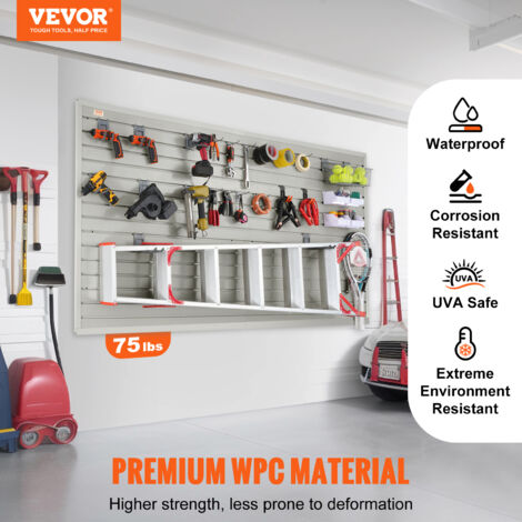 VEVOR Pannello Forato da Parete Porta Attrezzi per Garage Officina 1220x310mm,Pannello Portautensili 8 Pezzi con Ganci Pannelli da Parete Porta Attrezzi Portata ca. 34kg per Utensili Officina Garage