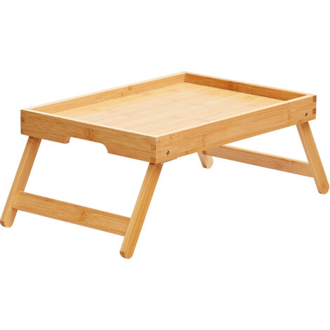 Vassoio Da Letto con Gambe Pieghevoli In Legno Di Bambu' Richiudibile 50x30x22cm