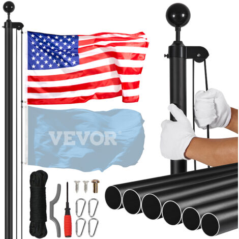 Kit Bandiera Sezionale Da 6,5m In Alluminio Con Sfera Dorata E Bandiera USA 3x5