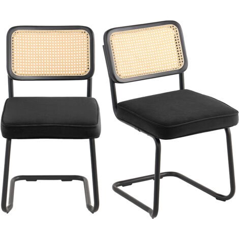 Set di 2 sedie da pranzo ergonomiche senape con schienale in rattan