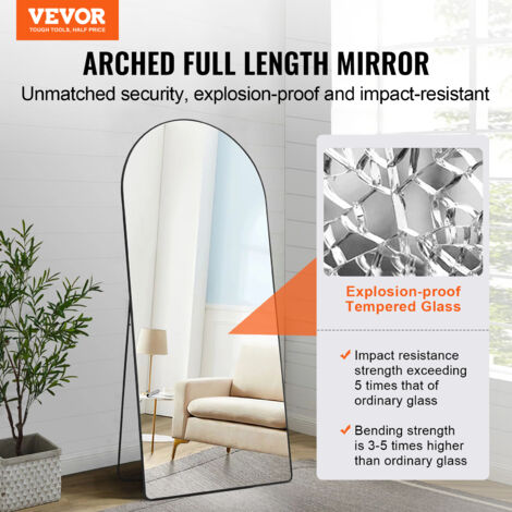 Specchio Ad Arco A Figura Intera VEVOR 180x81 Cm - Con Supporto, Vetro Temperato Antishock, Cornice Alluminio Nero