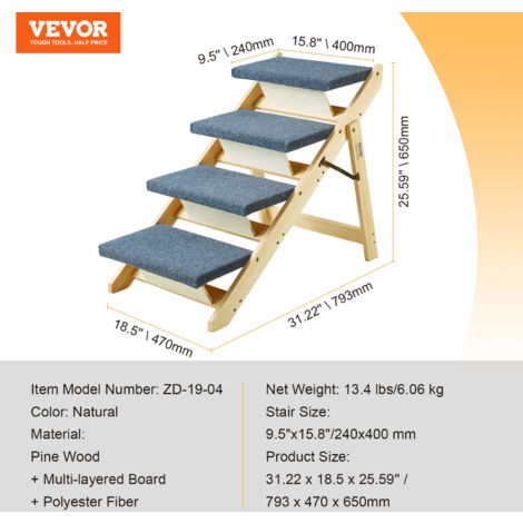 Scala Per Cani VEVOR 4 Gradini - Alluminio, Antiscivolo, Portatile, Per Auto SUV, Supporta 68 Kg