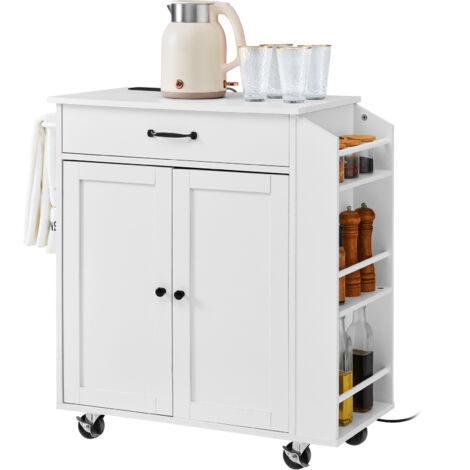 Carrello Da Cucina Linon Home Décor AMZN1130: Bianco, Con Piano In Acciaio, Cassetto, Cestello E Portabottiglie. Ideale Per Piccoli Spazi! - 2