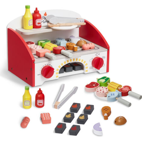 VEVOR Set Da Gioco Per Barbecue 26 Pezzi, Set Da Gioco Con Griglia In Legno Con Fuoco Realistico Al Carbonio Accessorio Da Cucina In Legno Per Cibo Giocattolo Per Interni Esterni Per Bambini Regalo