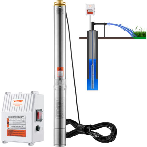 Pompa Sommergibile Per Pozzi Profondi 3", 750W, 3780 L/h, 8,4 Bar, Prevalenza 85m, Cavo 30m, Acciaio Inox, Con Scatola Di Protezione