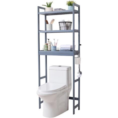 Scaffale Da Bagno 3 Ripiani Sopra WC – 51x30x134 Cm – Acciaio Carbonio, Bianco – Salvaspazio Per Asciugamani E Cosmetici - 3